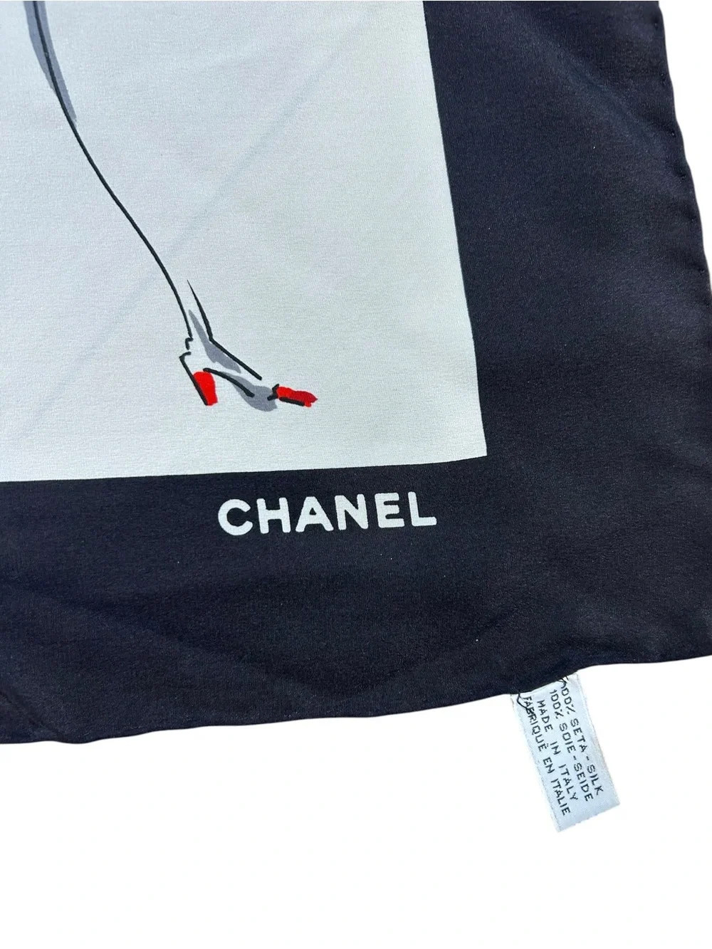 Vintage Chanel silk scarf fashion ladies 80s 90s square sketch illustration